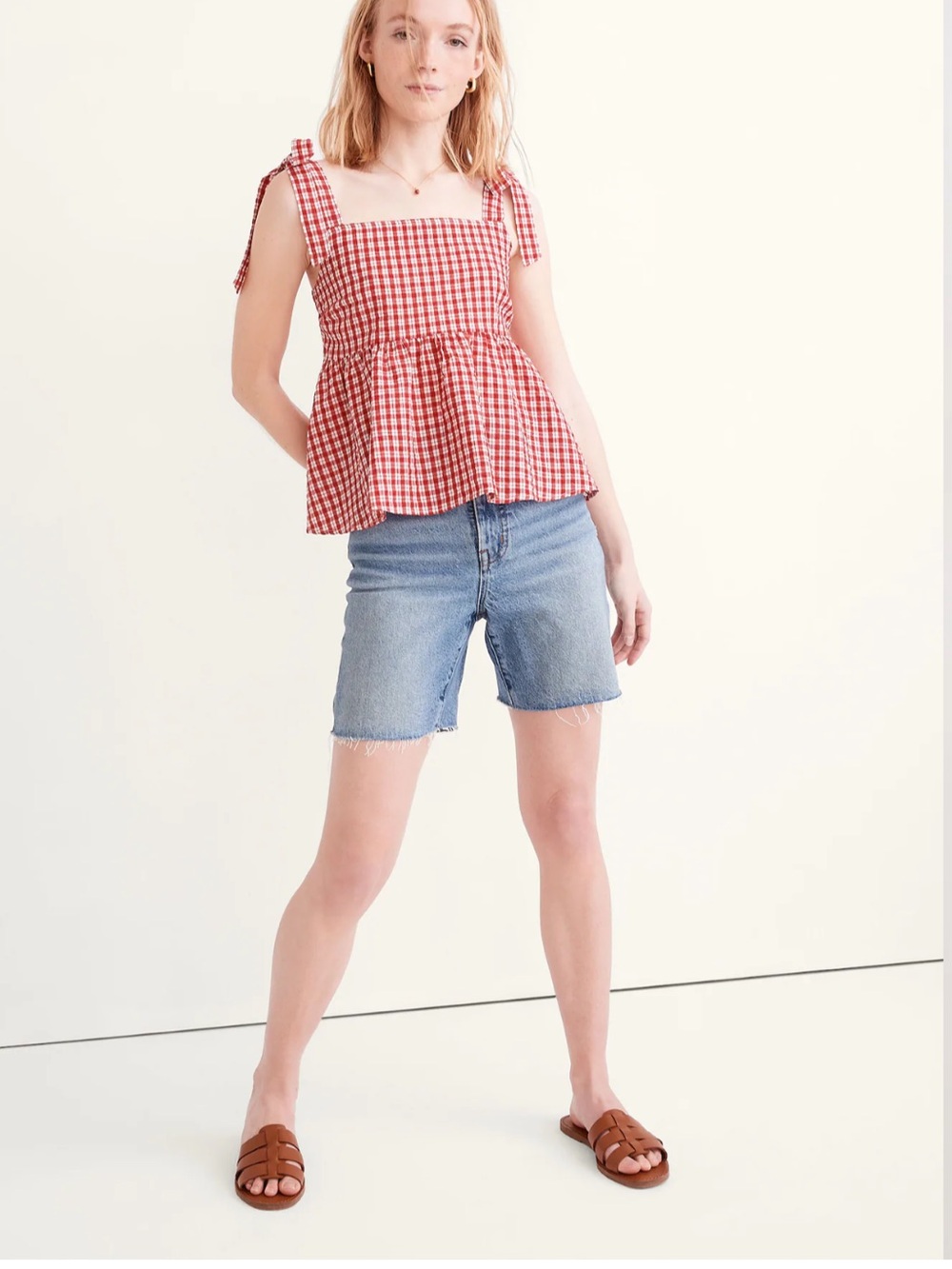 Madewell Rosalie Tie-Strap Top in Seersucker Check